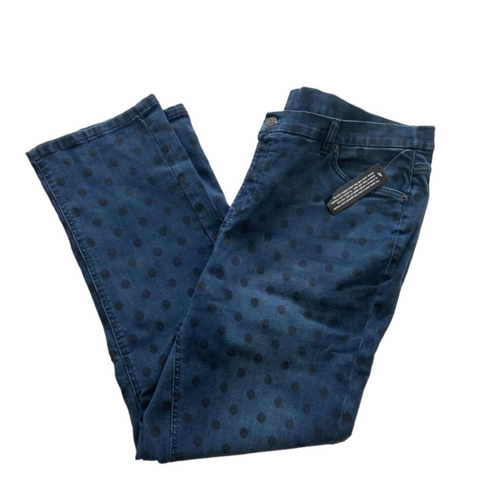 Denim&Co Jeans Blue Black Polka Dots Pull On Denim Jeans Plus Size 22W NEW